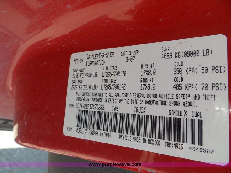 image for item J4893 2007 Dodge Ram 2500 HD Quad Cab pickup truck