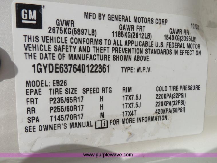 image for item K1190 2004 Cadillac SRX SUV