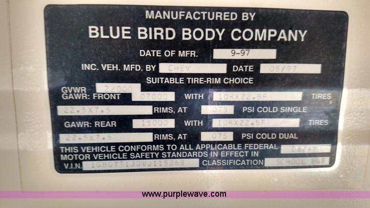 image for item K3239 1998 Chevrolet Blue Bird school bus
