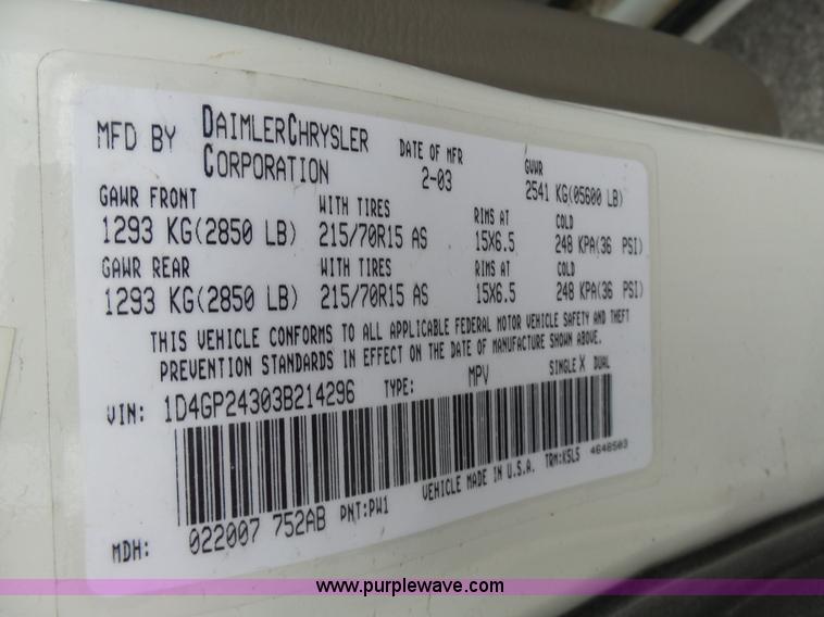 image for item L7041 2003 Dodge Grand Caravan SE