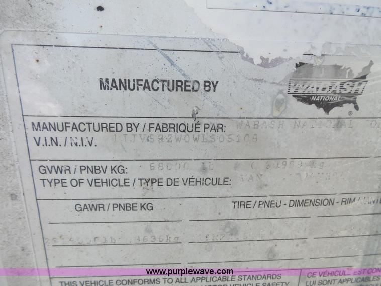 image for item BS9849 1998 Wabash 1JJ dry van trailer