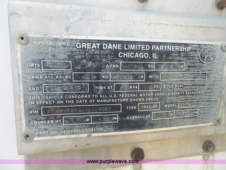 image for item BS9852 2003 Great Dane dry van trailer