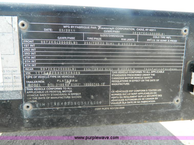 image for item J8879 2012 Transcraft DTL-2100 drop deck trailer
