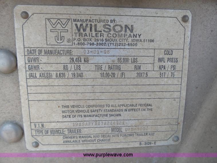 image for item K8368 2007 Wilson DWH-5000 double hopper grain trailer