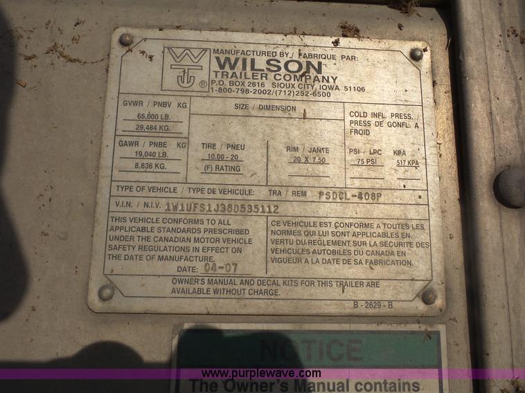 image for item L2880 2008 Wilson PSDCL-408P livestock trailer