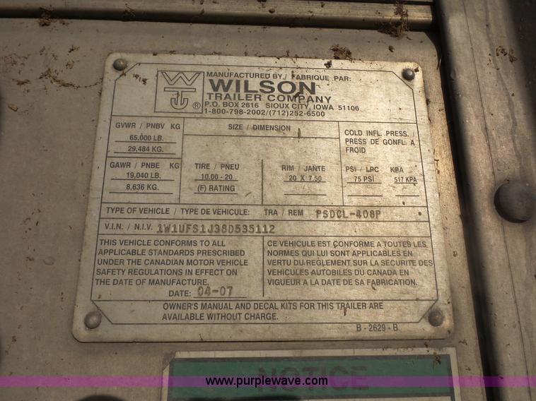 image for item L2880 2008 Wilson PSDCL-408P livestock trailer