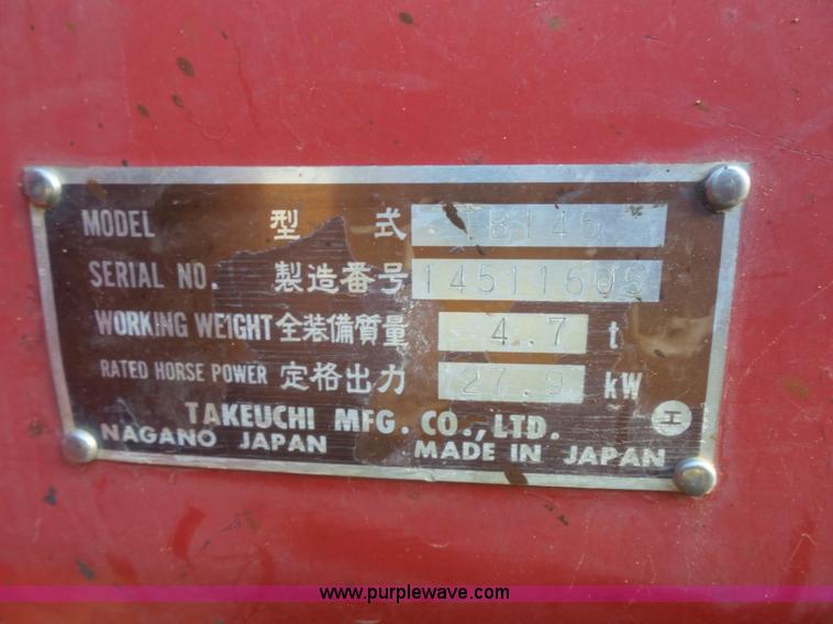 image for item BS9838 2002 Takeuchi TB145 compact excavator
