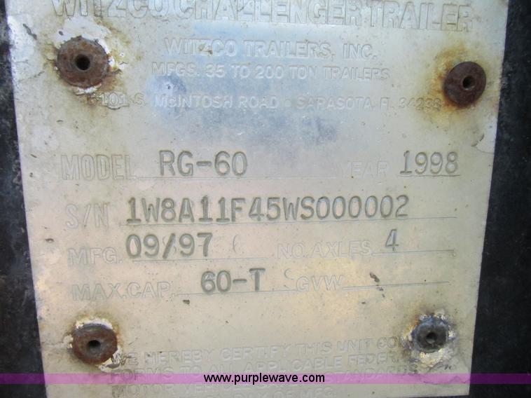 image for item K4034 1998 Witzco Challenger RG-60 lowboy equipment trailer