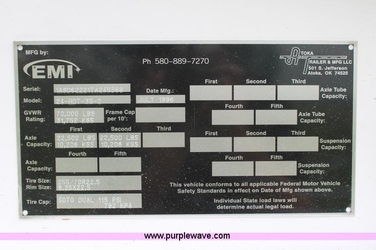 image for item K8792 1996 Atoka 24-HDT-35-2 lowboy equipment trailer