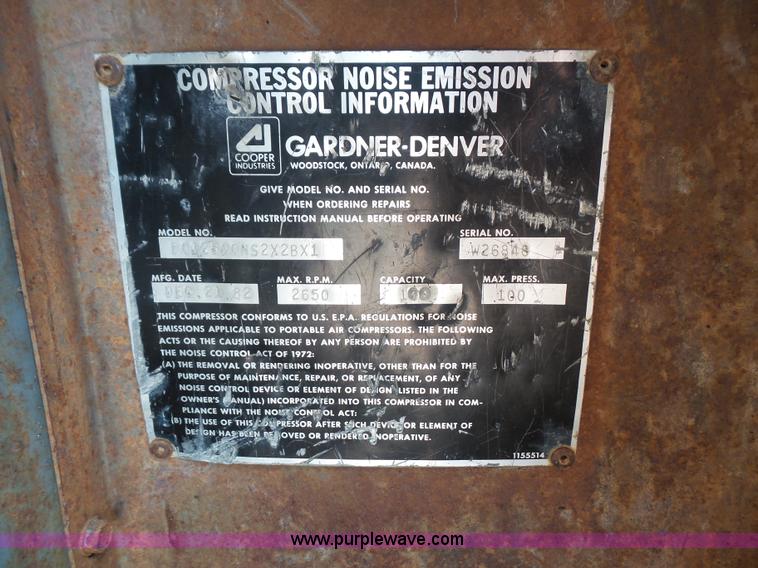 image for item L4937 1982 Gardner Denver D100 air compressor