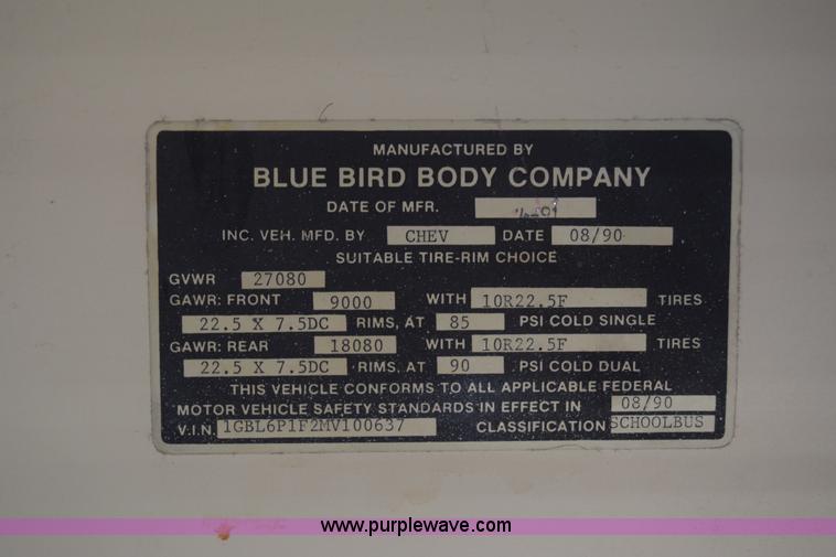image for item CB9291 1991 Chevrolet Blue Bird school bus