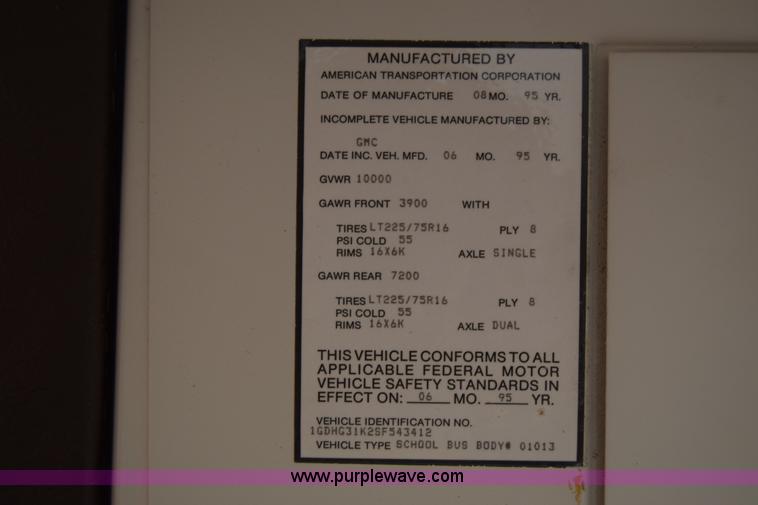 image for item CB9292 1995 GMC G3500 Am Tran school bus