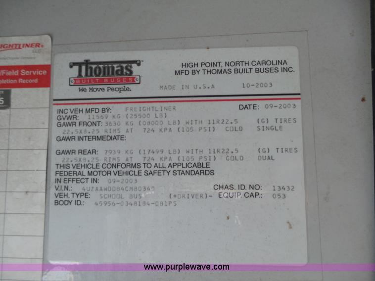 image for item K5432 2004 Freightliner FS65 school bus