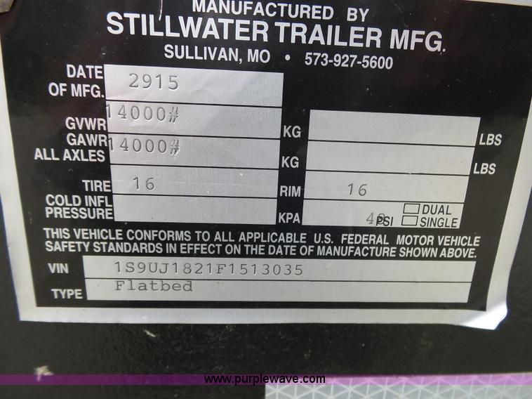 image for item K1186 2015 Stillwater equipment trailer