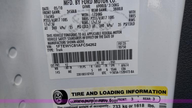 image for item K3245 2010 Ford F150 SuperCrew pickup truck