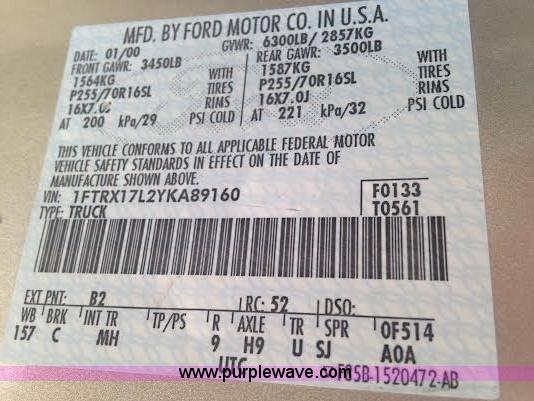 image for item K5352 2000 Ford F150 SuperCab pickup truck