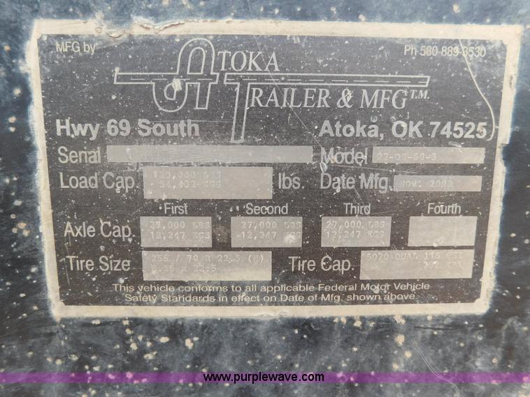 image for item L5930 2003 Atoka 22-DE-60-3 equipment trailer