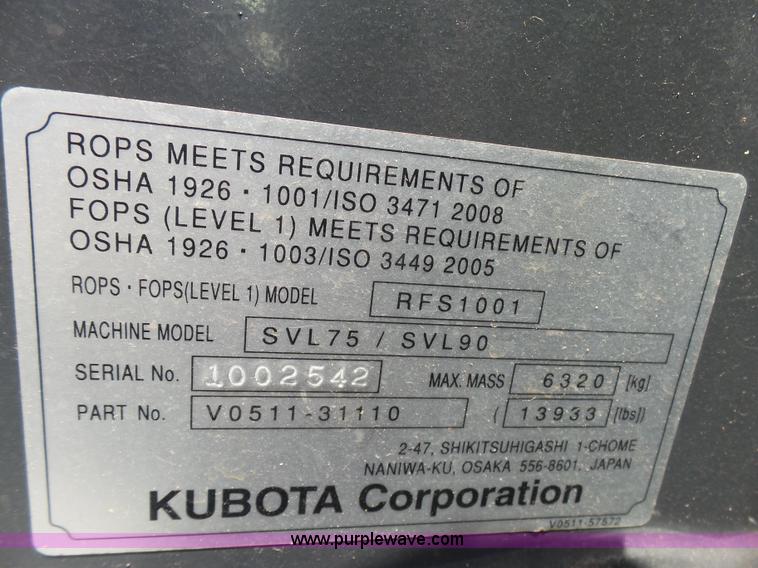 image for item K8762 2013 Kubota SVL75 skid steer