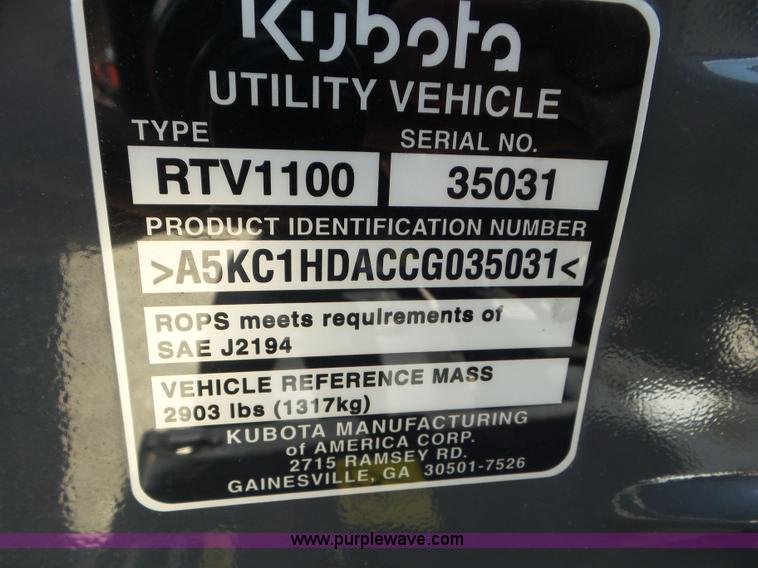 image for item L6789 2012 Kubota RTV1100 UTV