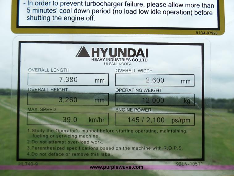 image for item L7085 2013 Hyundai HL740-9 wheel loader