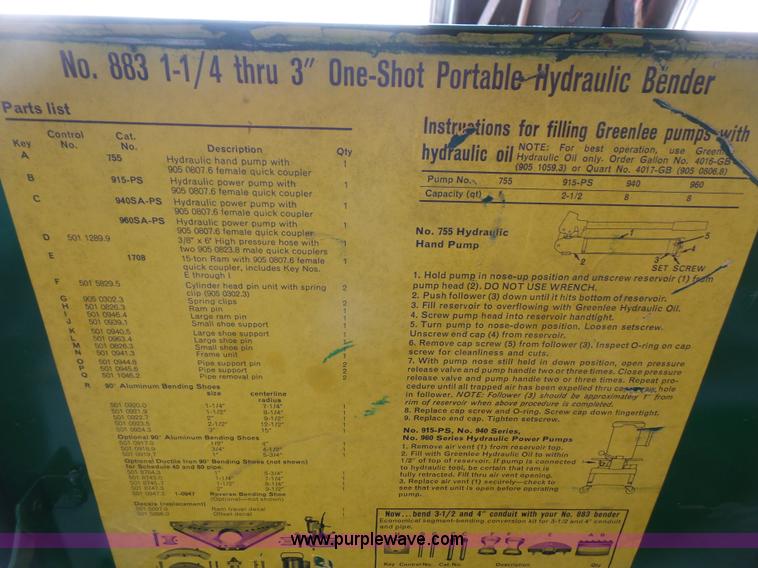 image for item BV9625 Greenlee hydraulic pipe bender kit