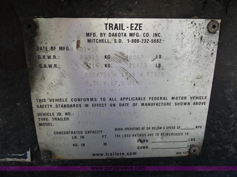 image for item K1629 2006 Trail Eze TE701 drop deck equipment trailer