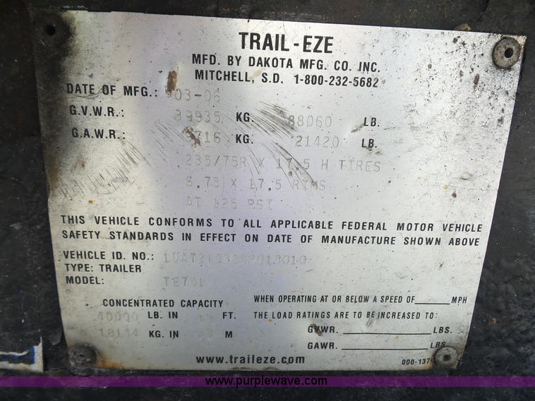 image for item K1629 2006 Trail Eze TE701 drop deck equipment trailer