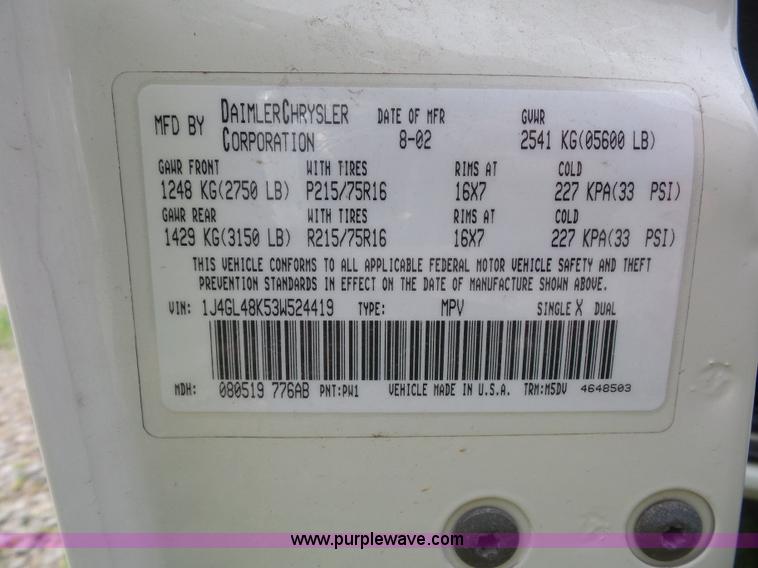 image for item K1743 2003 Jeep Liberty SUV