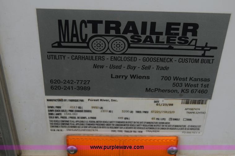 image for item K2992 2008 Forest River enclosed cargo trailer