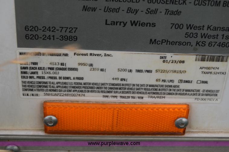 image for item K2992 2008 Forest River enclosed cargo trailer