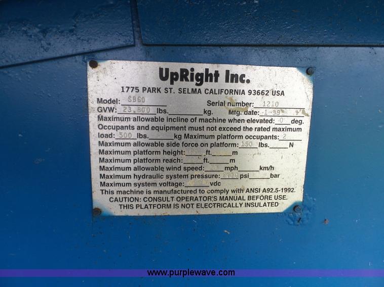image for item K3482 1999 Up Right SB60 boom lift