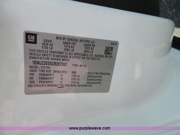 image for item J4012 2012 Chevrolet Tahoe Police SUV