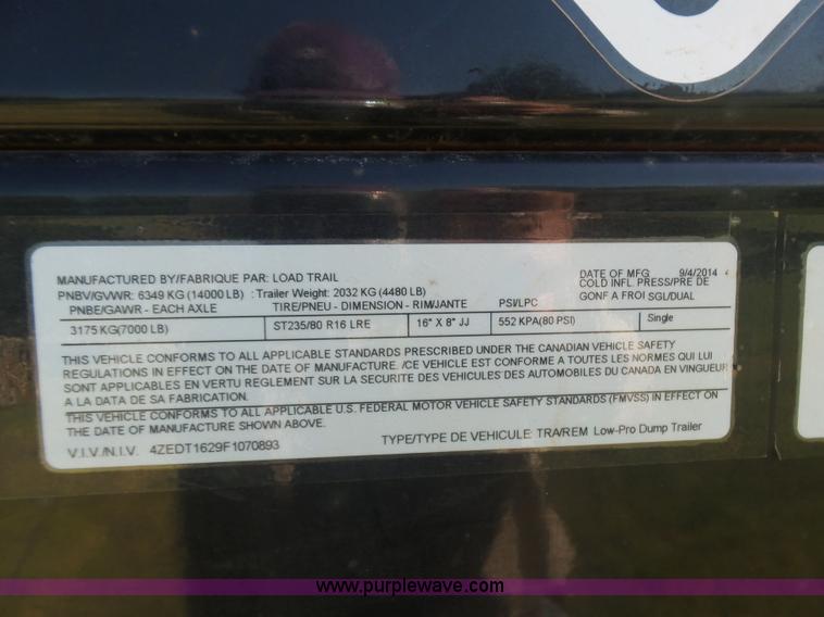 image for item CD9352 2015 Load Trail dump trailer