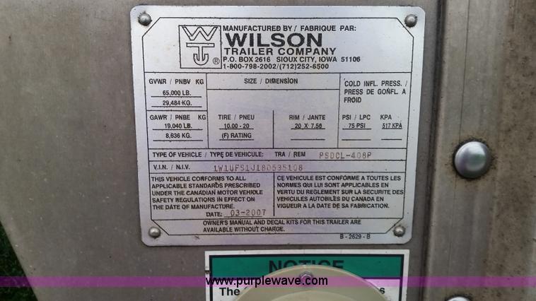image for item K1684 2008 Wilson PSDCL-408P livestock trailer