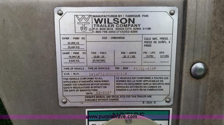 image for item K1684 2008 Wilson PSDCL-408P livestock trailer