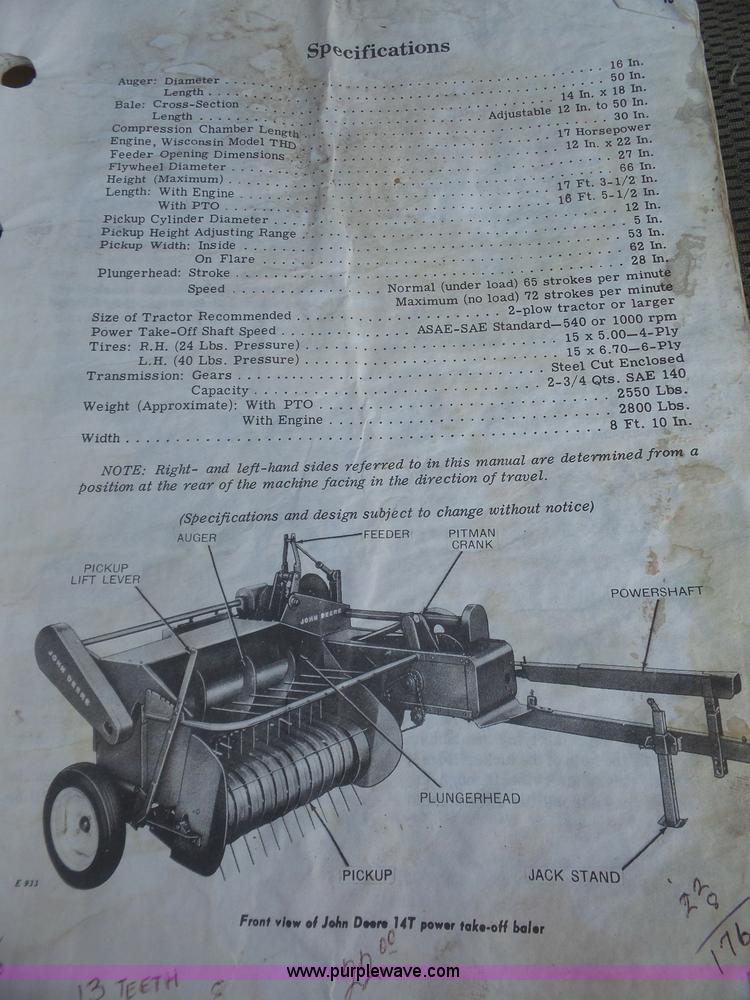 image for item L4936 John Deere 14T small square baler