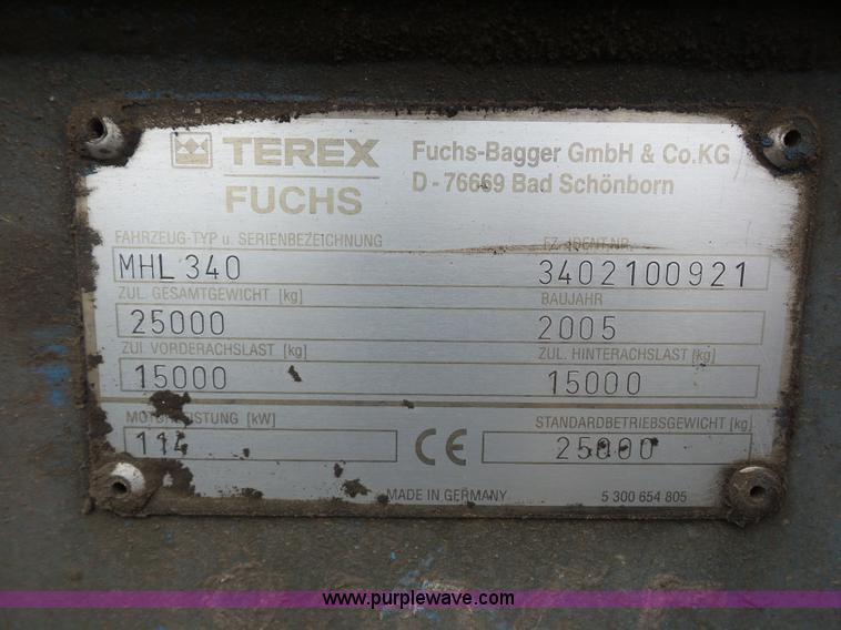 image for item BS9643 2005 Terex-Fuchs MHL340 rubber tire excavator