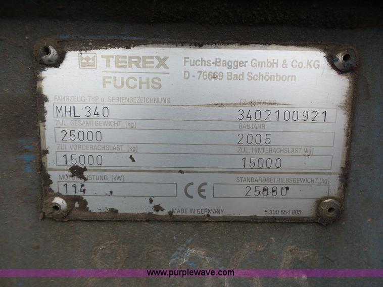 image for item BS9643 2005 Terex-Fuchs MHL340 rubber tire excavator