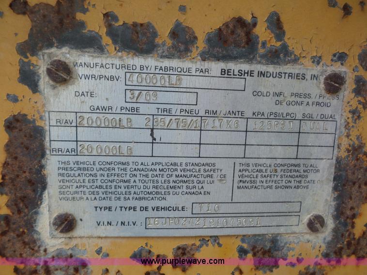 image for item BS9646 2009 Belshe equipment trailer