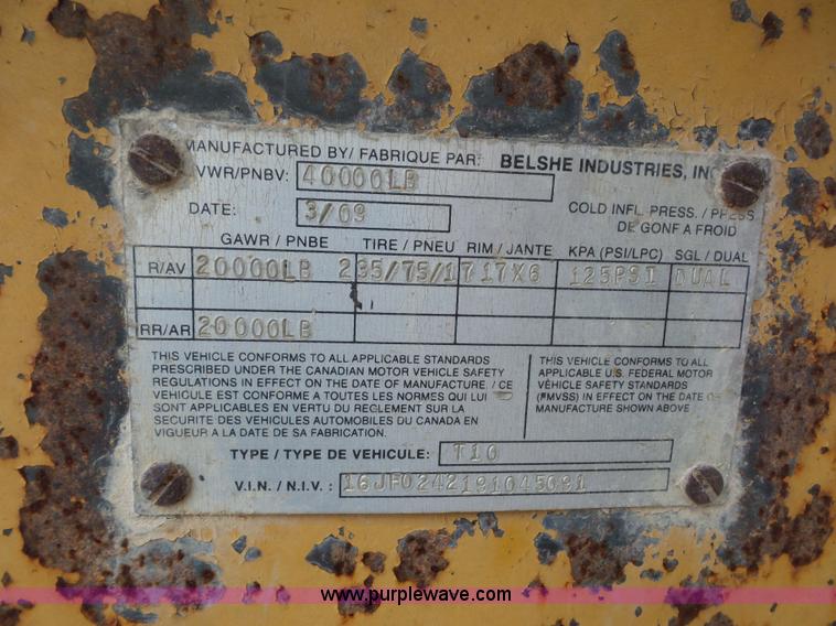 image for item BS9646 2009 Belshe equipment trailer