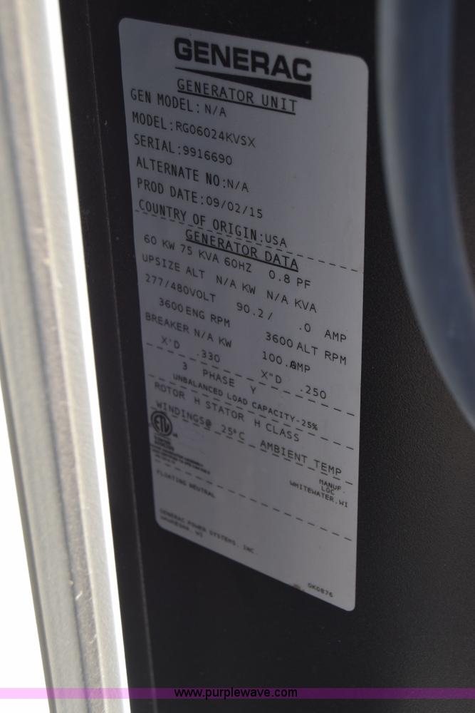 image for item CB9050 2015 Generac Protector RG06024KVSX generator