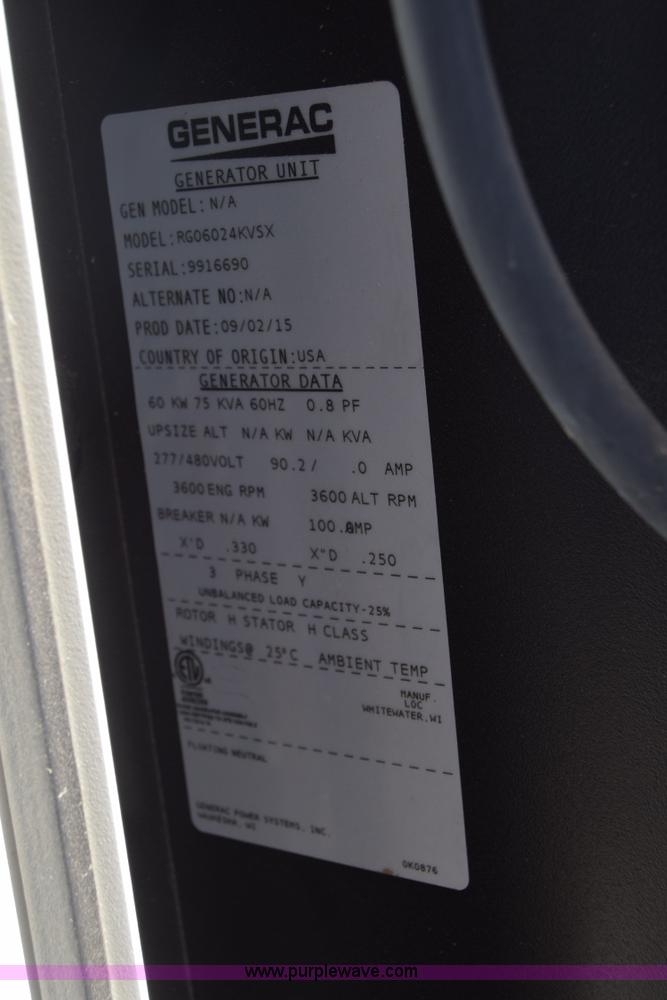 image for item CB9050 2015 Generac Protector RG06024KVSX generator
