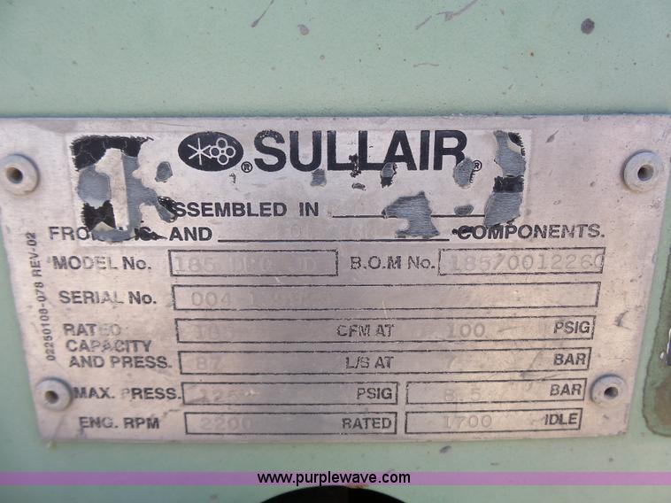 image for item K4694 2003 Sullair 185 air compressor