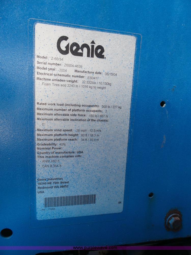 image for item K5325 2004 Genie Z60/34 boom lift