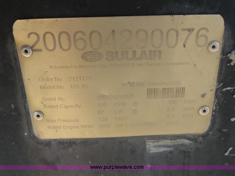 image for item K8415 2006 Sullair 185JD air compressor