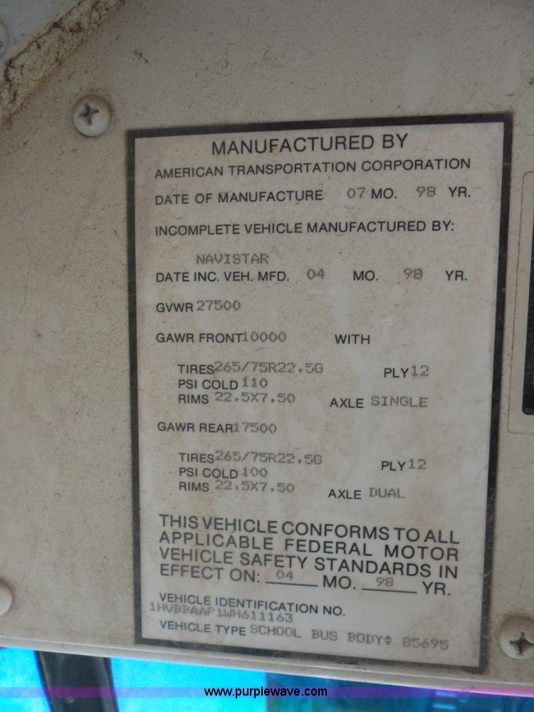 image for item BZ9656 1998 International 3800 school bus