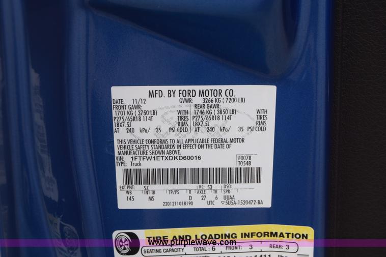 image for item K2857 2013 Ford F150 XLT SuperCrew pickup truck