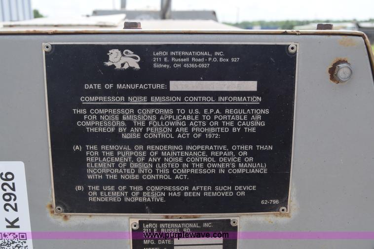 image for item K2926 1995 Leroi Q185DJF air compressor