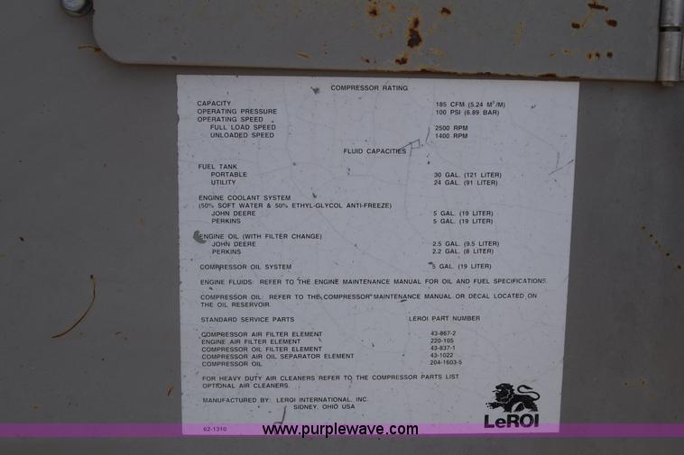 image for item K2926 1995 Leroi Q185DJF air compressor