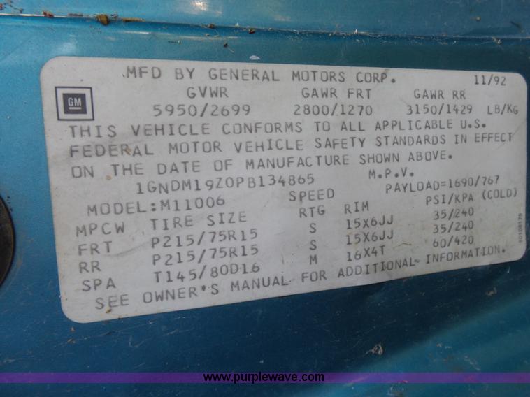 image for item K3139 1993 Chevrolet Astro Extended van